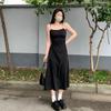 Black Suspender Dress with Temperament, Slim Black Skirt, Hepburn Style Summer Korean Style A-line Mid-length Skirt