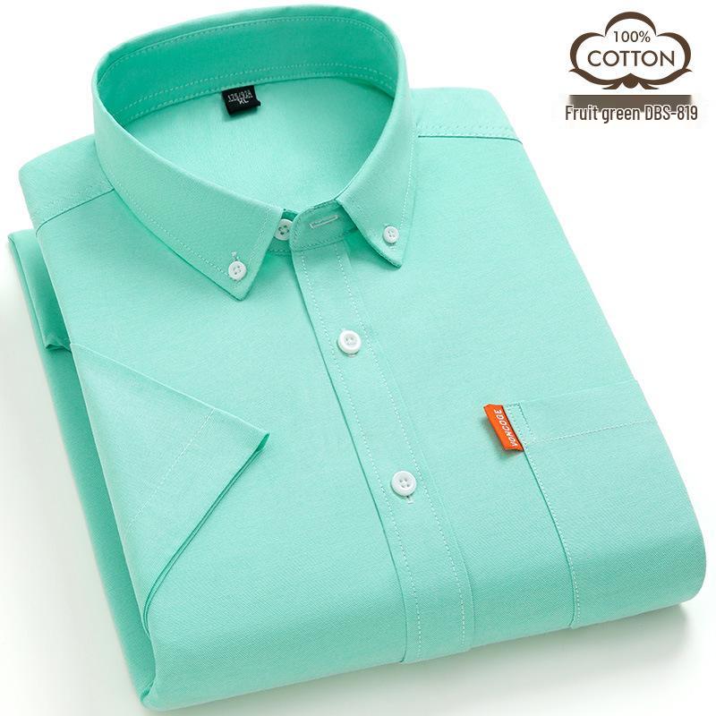 Pánská letní jednobarevná prodyšná košile z čisté bavlny Oxford s krátkým rukávem, business casual