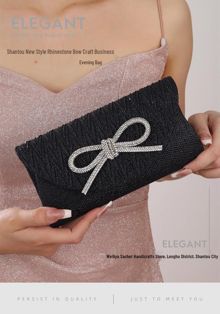 Rhinestone Bow Evening Clutch – Mini Bling Chain Handheld Bag for Women
