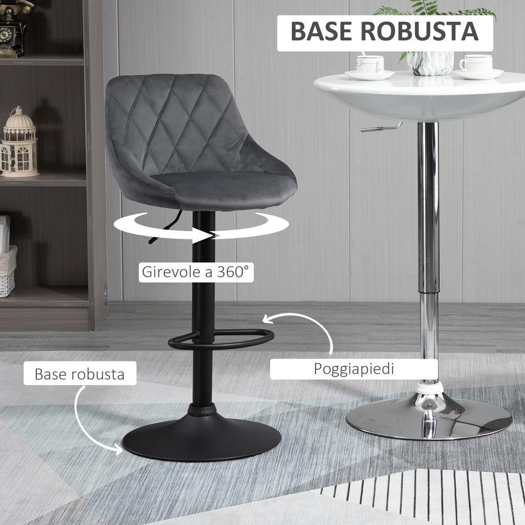 Set of 2 Height-Adjustable Bar Stools. 46x48x83-104cm. Gray and Black