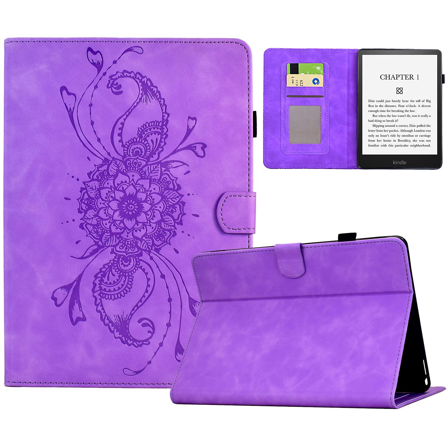 

Leather Case For Amazon Kindle Paperwhite 4 (2018)/3 (2015)/2 (2015)/Paperwhite (2015) Mandala Imprinted Tablet Cover with Card Slots Light Purple