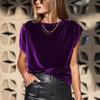 Camiseta Casual de Terciopelo Burdeos para Mujer Otoño Invierno, Manga Murciélago, Cuello Redondo