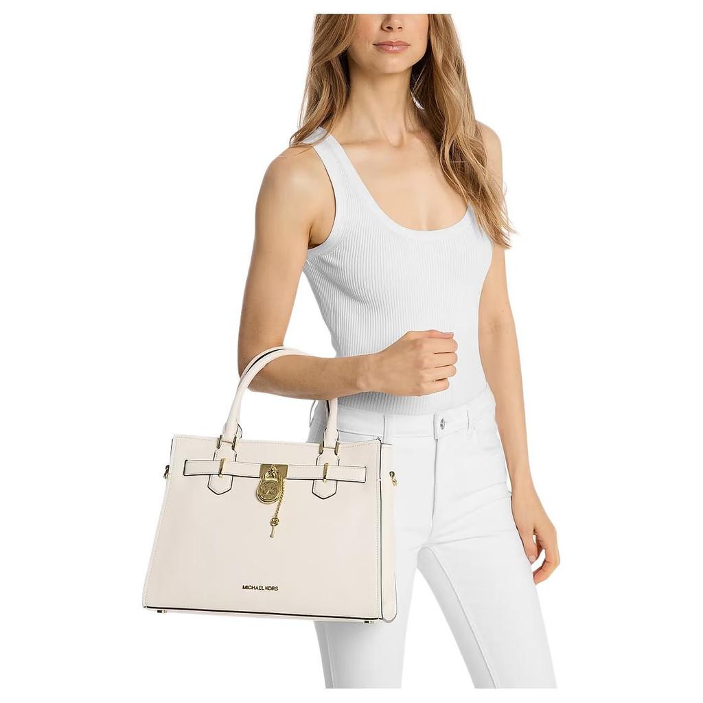 Michael Kors Hamilton Classic Solid Lock Commuter Moda Elegante Borsa a Mano in Pelle Borsa a Tracolla Borsa Tote Media da Donna Crema 35T1GHMS2L-289