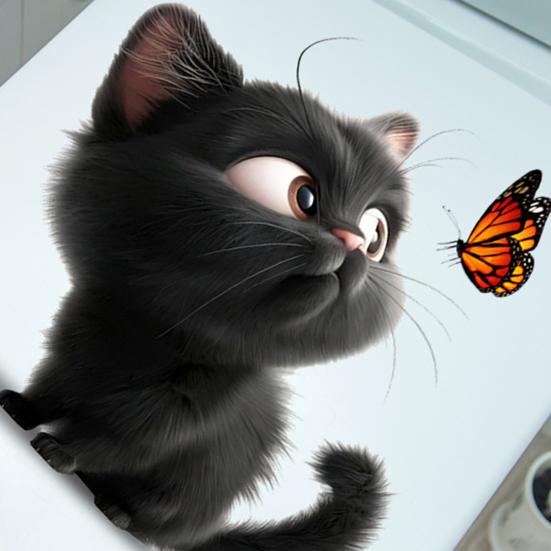 Black Cat Butterfly Toilet Sticker Waterproof Removable Self-adhesive PVC Living Room Bathroom Wall