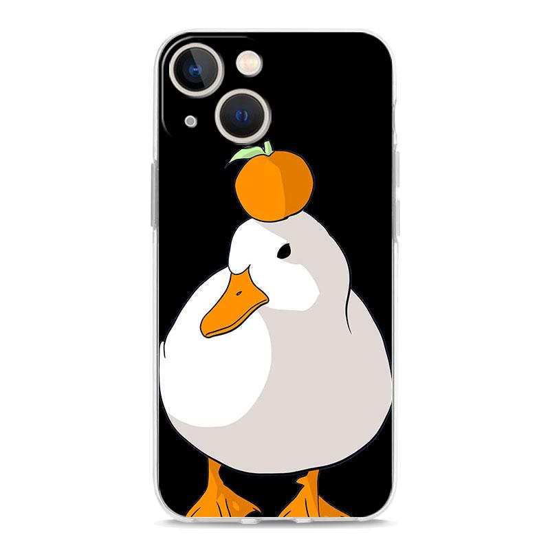 Cartoon Doubt Duck Transparent Phone Case For iPhone 15 16 14 13 12 11 Pro Max XS X XR SE 7 8 Plus TPU Clear Lens Protect Cover