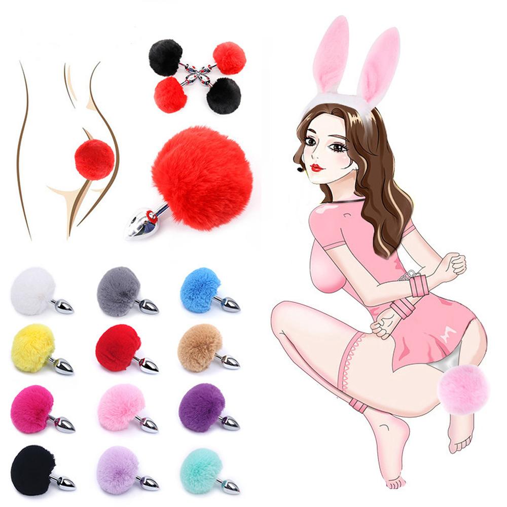 Anal Plug Rabbit Tail Role Play Stainless Steel Prostate Smooth Touch Metal Bunny Tail Sex Toys for Women Men Gay