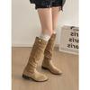 Vintage brown Maillard style thick heel boots children's boots autumn with skirt thin knight boots