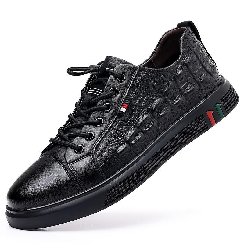Men's casual board shoes new leather trend breathable board shoes crocodile pattern beanie shoes men's lazy leather shoes