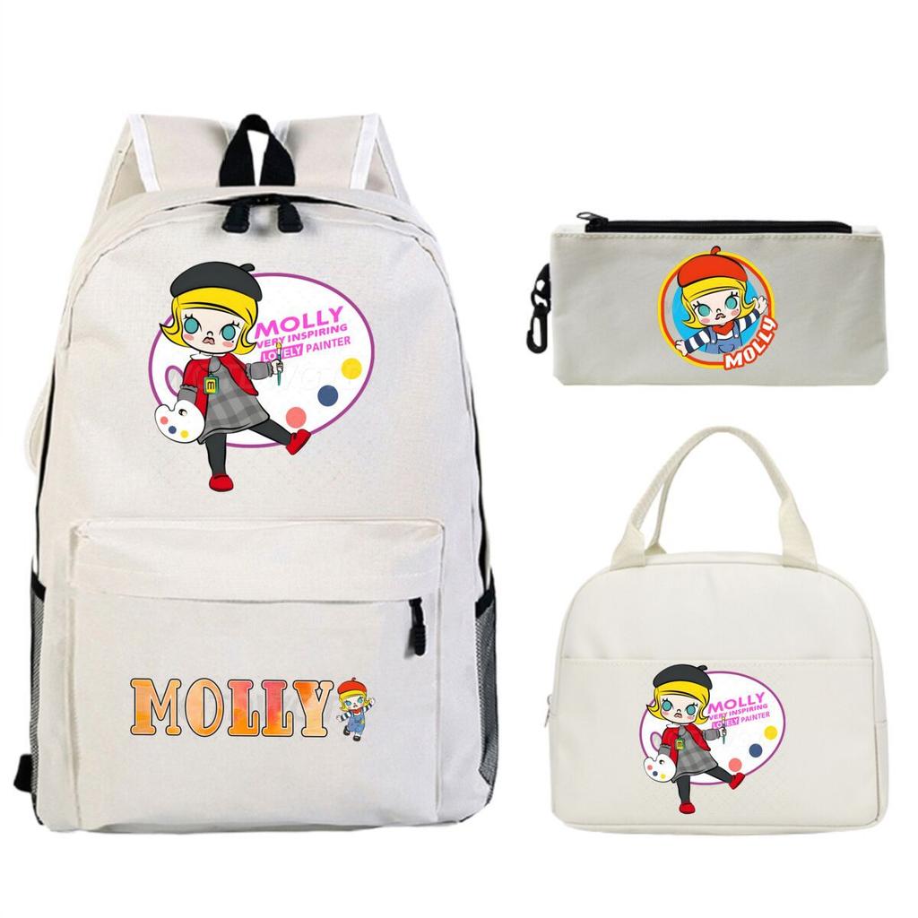 Cute Molly Cartoon Peripheral Casual Backpack Printing Trend Primary and Secondary School Schoolbag Three-piece Set