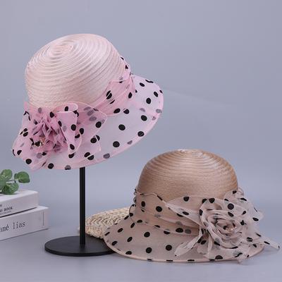 Elegant Women's Polka Dot Sun Hat Mesh Design Organza Flowers Caps for Breathability for Travel Vacation Sunhat