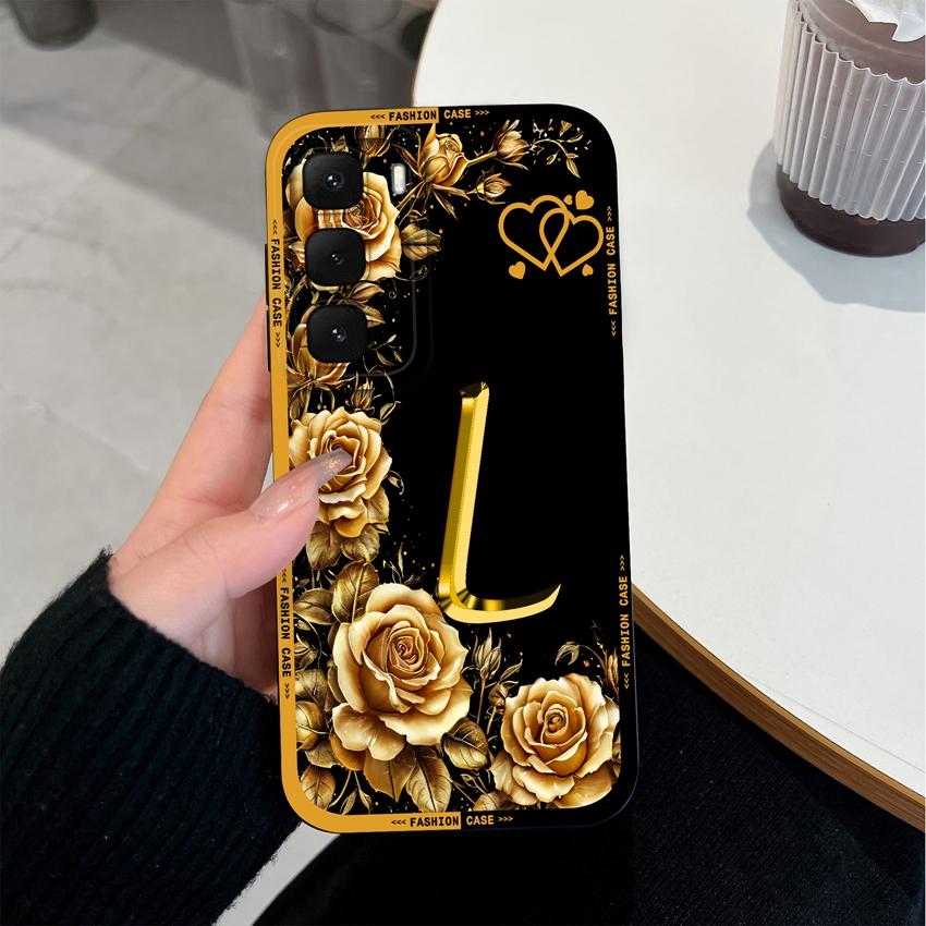 For Infinix Hot 60 50 40 Pro Plus 60i 50i 30i 30 Play Phone Case Creative Golden Letter Pattern Soft Matte Silicone Back Cover For Infinix Bumper Capa