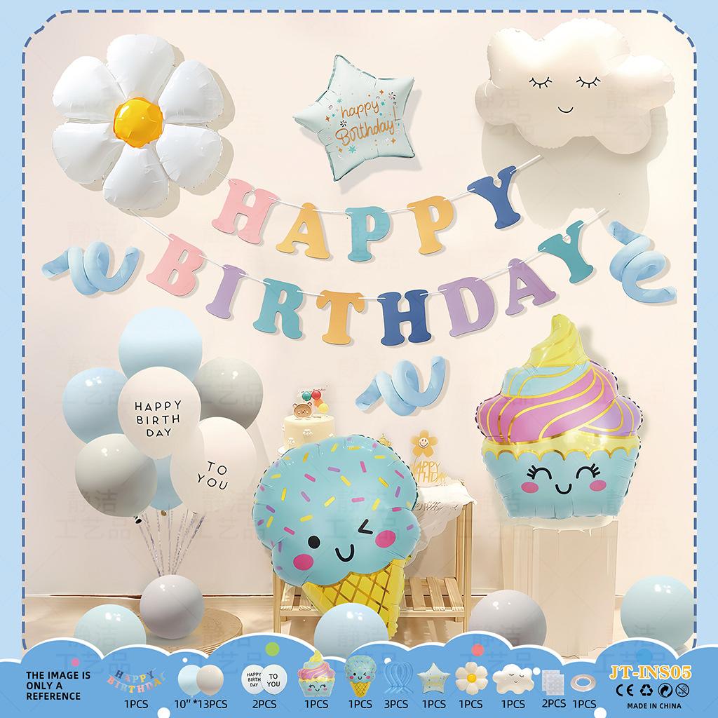 Ins Happy Birthday Party Backdrop Kit - Photography Background & Complete Decorations for Girls & Boys Birthday Celebrations