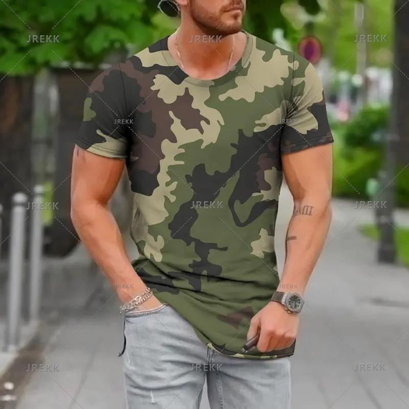 Rundhals 3D Kamouflage Skogstryckt Casual Kortärmad Herr T-shirts - Mjuk Medium Stretch Polyestertyg Sommar Avslappnad Passform Kläder