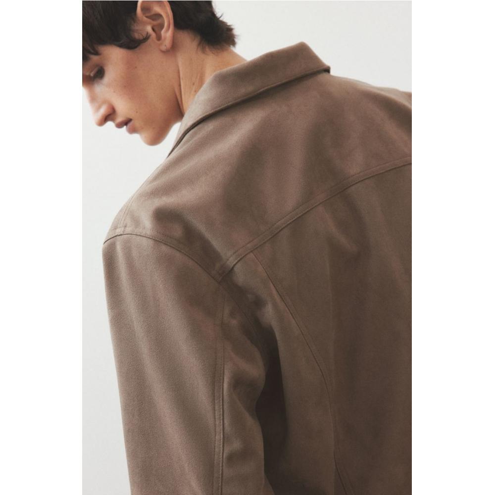 H M Regular Fit Textured Jacket Dark Beige