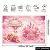 2d flat princess-style birthday theme background cloth with a pink fairy tale castle in the center of the picture