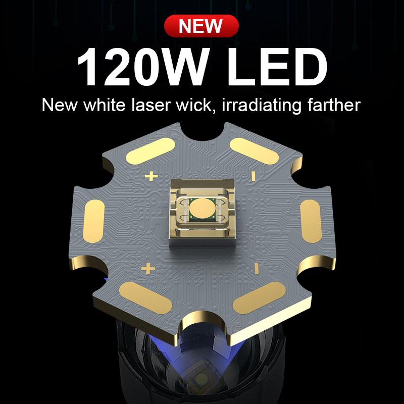Lanternă super luminoasă Lanternă cu zoom Puternic 120W LED Lampă cu rază lungă Lanternă reîncărcabilă Lanternă rezistentă la apă
