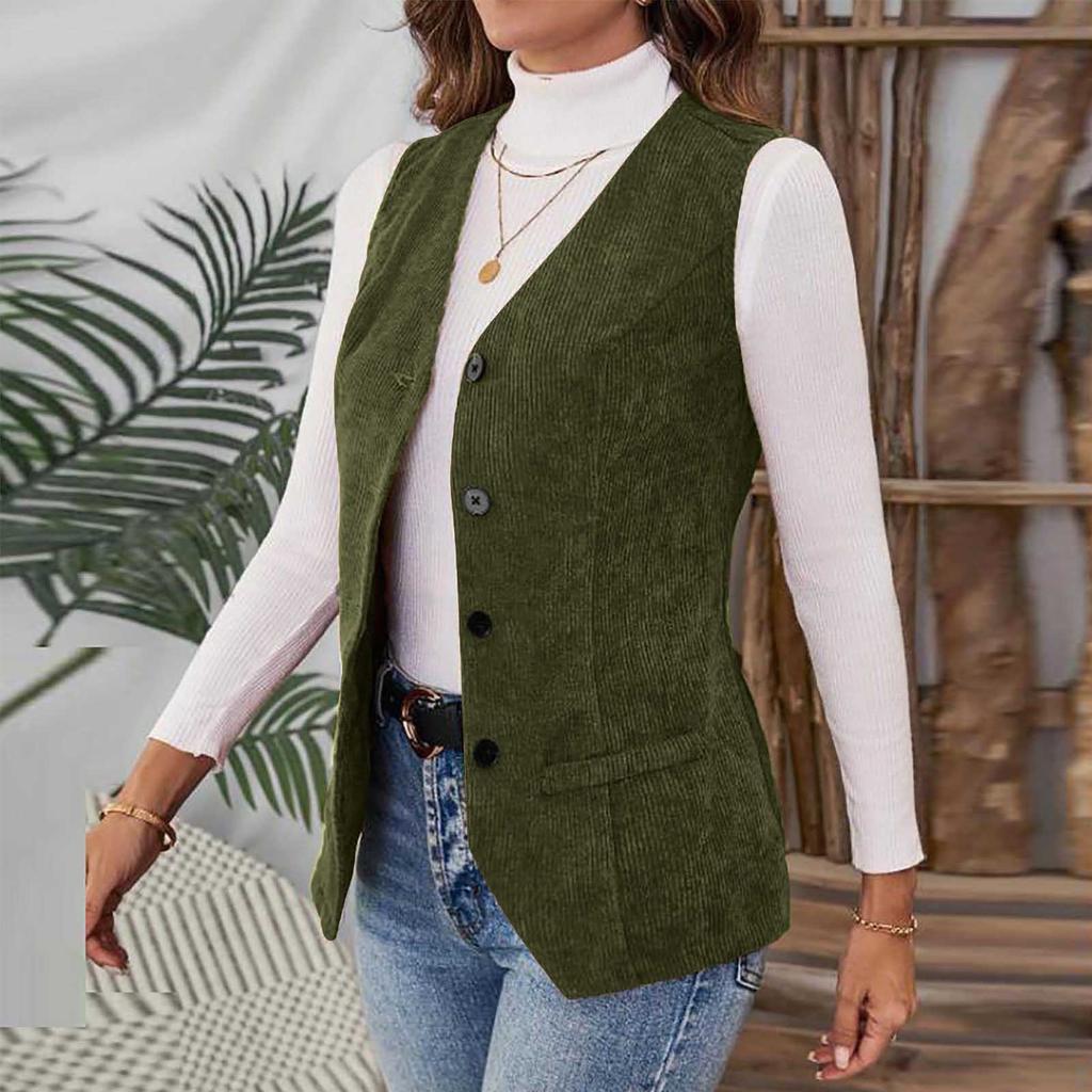 Women's Fashionable Fitted Corduroy Vest Jacket
