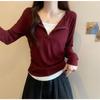 Fake Two-piece Zipper Long-sleeved T-shirt for Women Slim Fit Outer Wear New Bottoming Shirt Korean Style Top Autumn