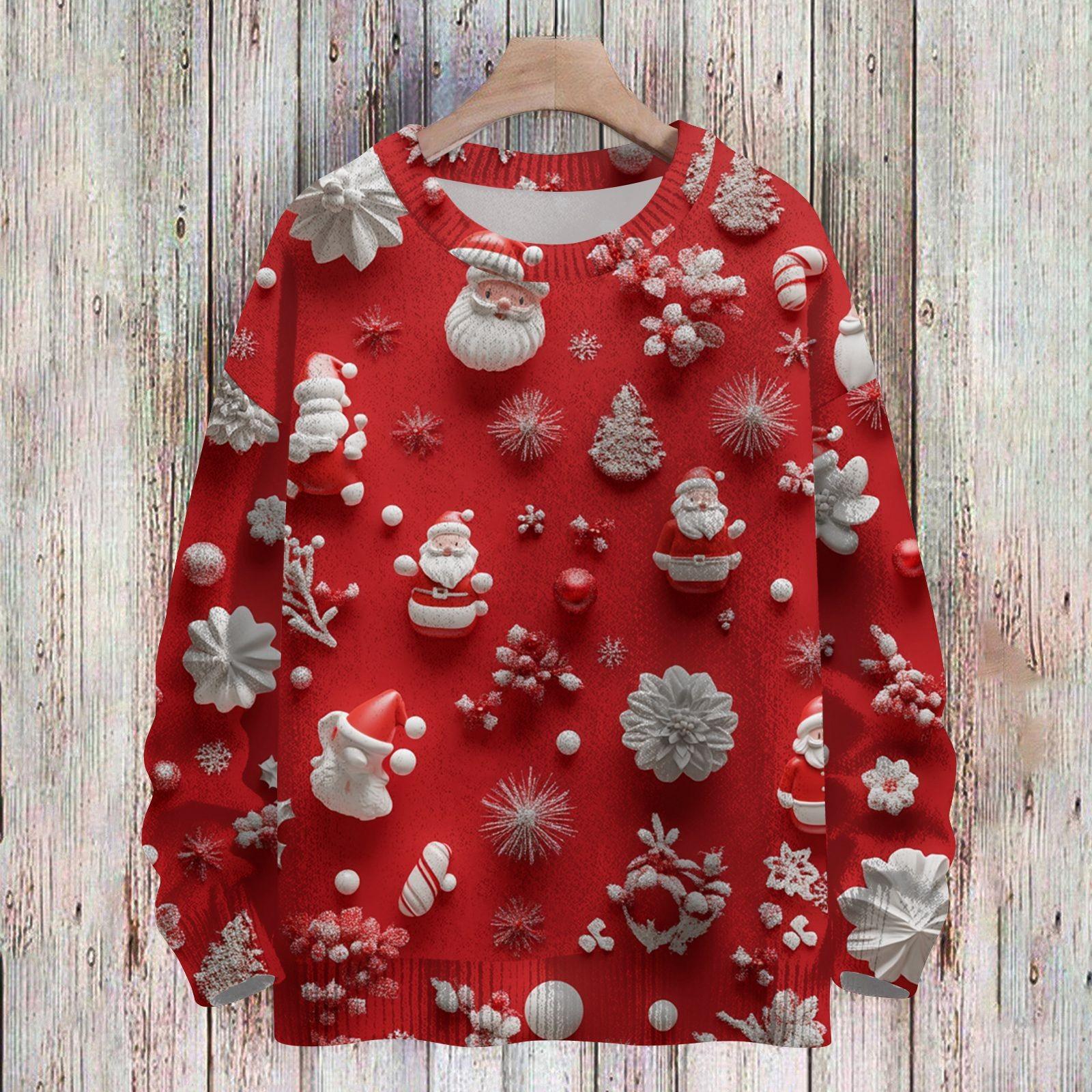 

Рождественские толстовки для детей, вязаные свитера для мальчиков и девочек, симпатичные рубашки, осенние свитера с круглым вырезом, топы 160 красный