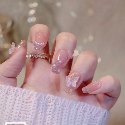 Pure Hand-made Phototherapy Wearable Nail Piece Naked Butterfly Wearable Nail Finished Product Reusable Nail Patch