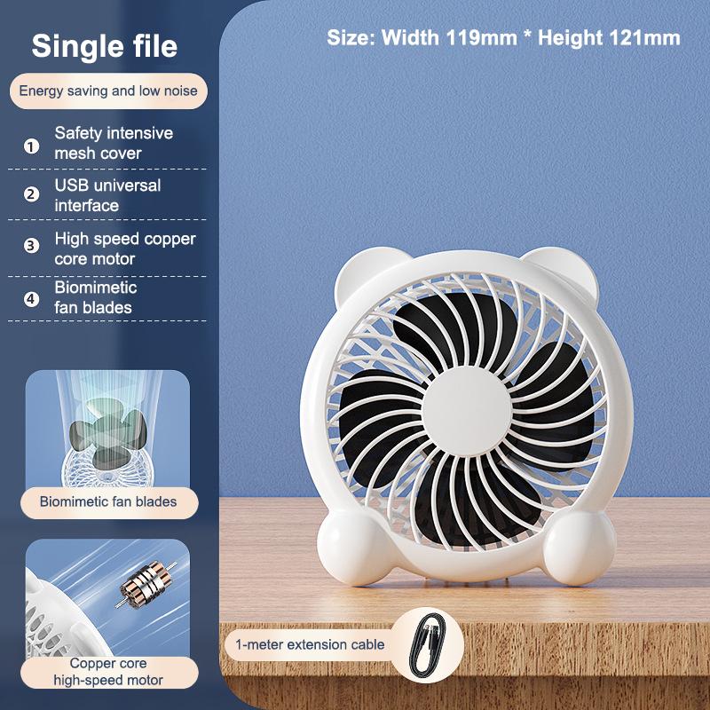 4/7inches Desktop Fan Ultra Quiet USB Charging Panda Fan for Office Home Portable Dorm Camping Outdoor