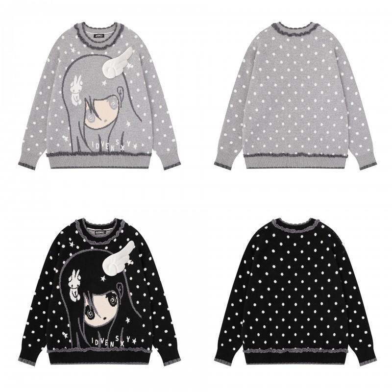 Cozy Oversized Knit Sweater With Cartoon Bear Motif Retro American Style Thick Warm Pullover Winter