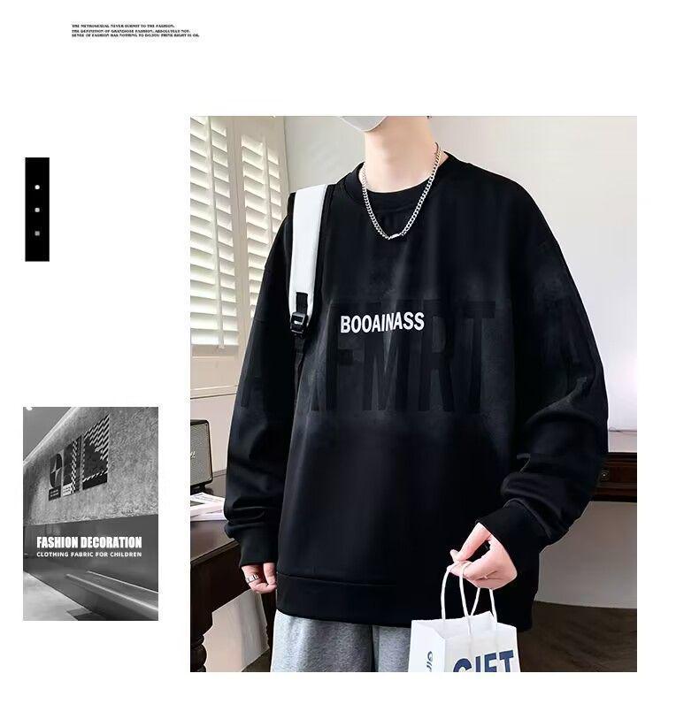 Trendy Men's Letter Print Sweatshirt: Autumn/Spring Round Neck, Long Sleeve, Casual Loose Fit.