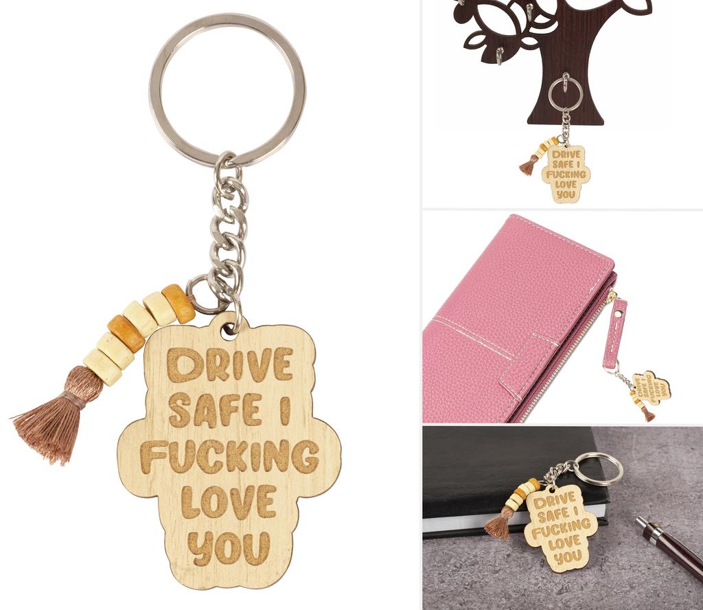 Inkdotpot Breloc Amuzant Condu în Siguranță Te Iubesc La Dracu Breloc Gravat în Lemn Amuzant Adult Sarcastic Noutate