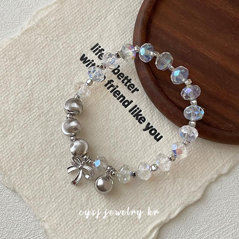 Cui Yan S925 Sterling Silver Korean White Crystal Bow Bracelet for Women - Exquisite Hand Jewelry S925 Sterling Silver