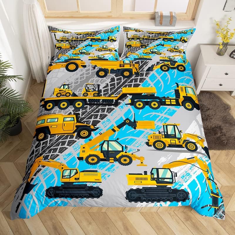 

Пододеяльник с мультяшными машинками для мальчиков Твин Кинг Детский Постельный комплект Строительная техника Микрофибра Мультяшная Техника Грузовик Покрывало EU Single(135x200cm)