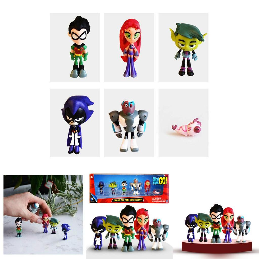 Colorful Teen Titans Go Miniature Set With Robin Raven Beast Boy Starfire Characters