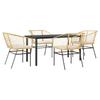 5 Piece Outdoor Dining Set with Cushions Brown Poly Rattan & Glass