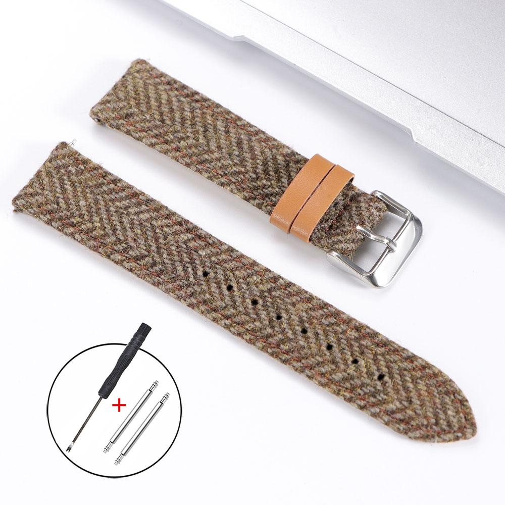 Vintage Woolen Leather Watch Band 18mm 20mm 22mm Quick Release Strap Nylon Weave Bracelet for Men Women Brown Green Wristband