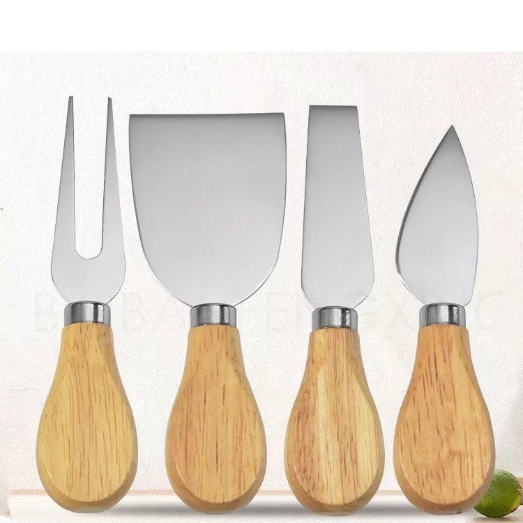 Oak Handle Stainless Steel Cheese and Butter Knife Set