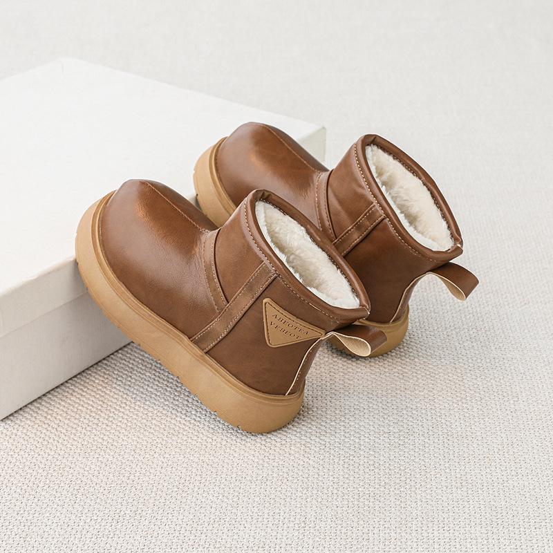 

Детские кожаные водонепроницаемые зимние сапоги для родителей и детей для мальчиков и девочек, теплые, с толстой подошвой, на толстом хлопковом подкладе, зима 2025 32-37 yards one hand 6 pairs светло-коричневого