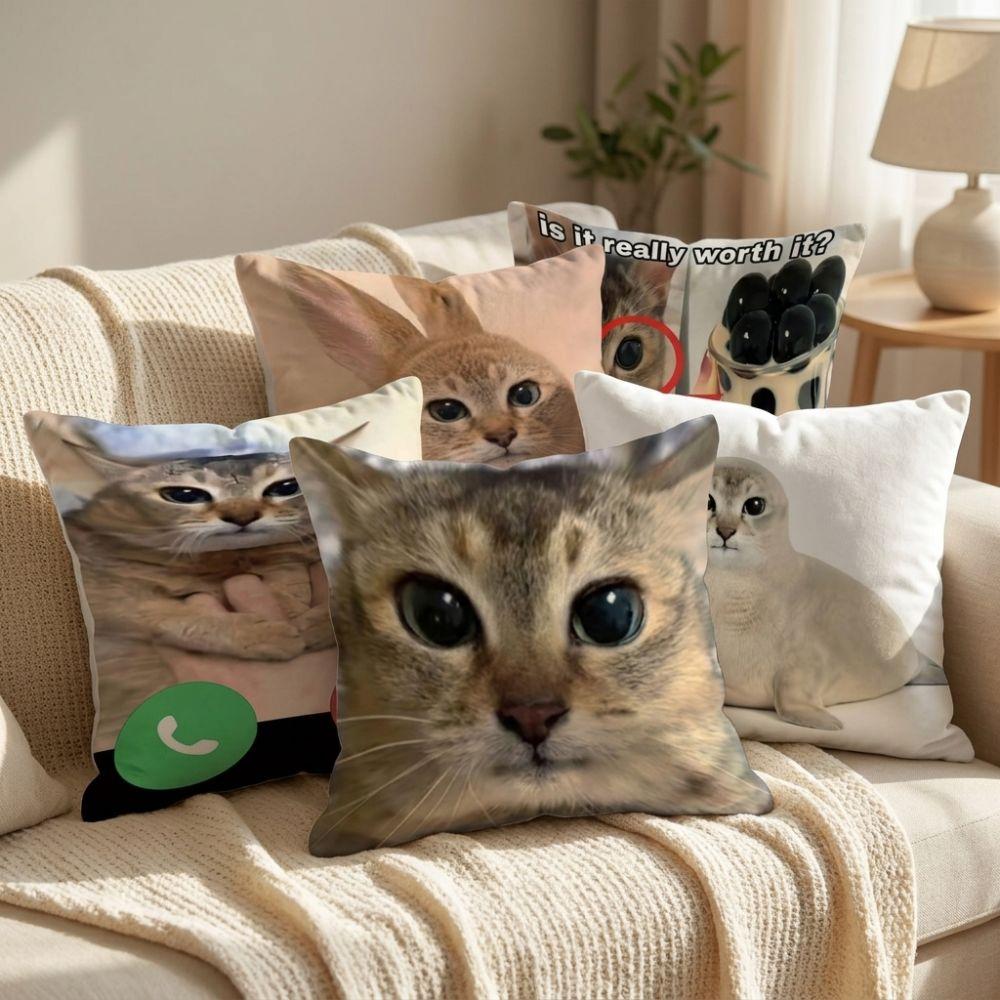Soft Plush Cute Cat Throw Pillow Comical Cat Face Decor Pillow Funny Sofa Cushion Bedroom