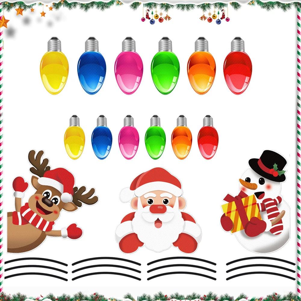 

Universal Car Christmas Light Bulb Magnetic Sticker Decal Santa Elk Snowman Freezer Magnet New Year Car Decoration