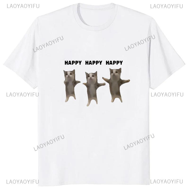 Funny Kawaii Cat Meme Graphic Couples T Shirt Dance Happy Cartoon Casual Fashion Women Tshirt Loose Soft Harajuku Man T-shirt