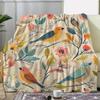 A Blanket Featuring a Vintage Floral And Bird Print, Warm, Cozy, And Soft, Suitable for Sofas, Beds, Cars, And Office Use