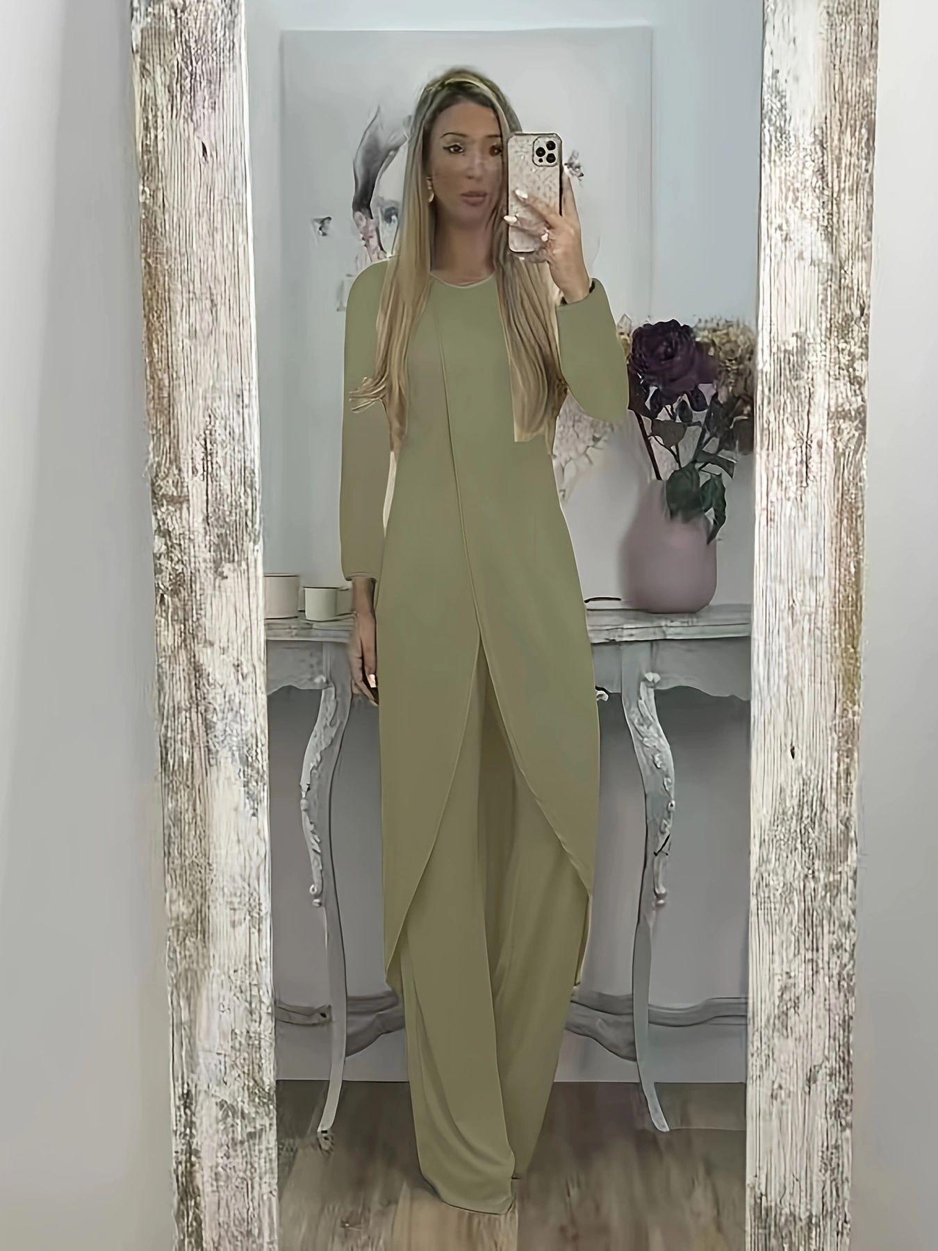 

2024 Модний жіночий осінньо-зимовий повсякденний костюм-двійка - Вільний топ з довгим рукавом та штани 5X-Large зелений