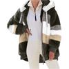 Women's Fashionable Plush Patchwork Zipper Pocket Hooded Long Sleeved Loose Warm Jacket