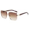 Double Bridge Metal Sunglasses Wood Grain Temple Gradient Lenses Summer Shades Square Frame Men's Driving Sun Glasses Unisex