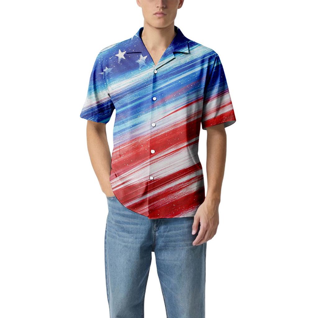 Uformell løs kortermet skjorte for menn Motetrykt skjortetopp