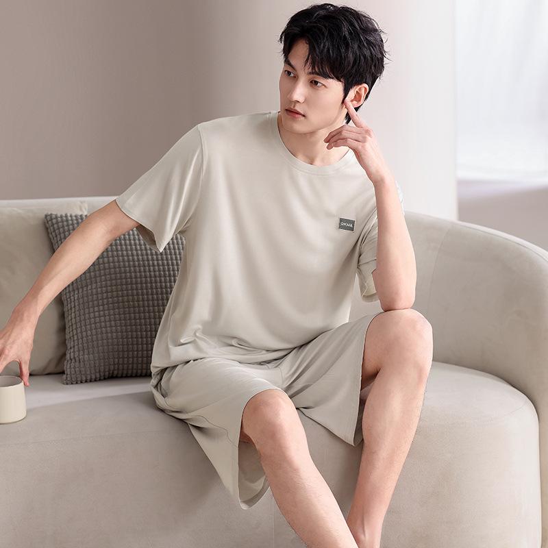 Men's Plus Size Summer Modal Short Sleeve Pajamas Set with Shorts
