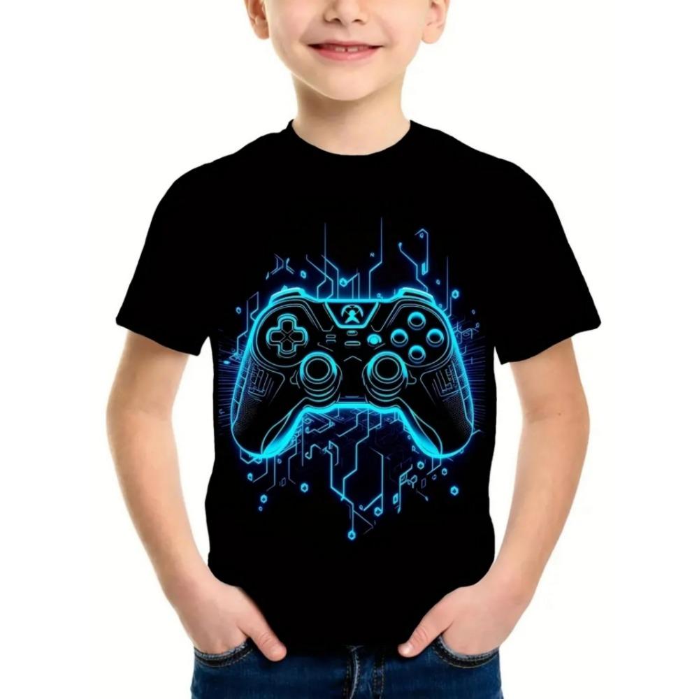 Casual Game Style Kids T-Shirt, Boys' Top, Baby Summer Short Sleeve Comfortable Clothing