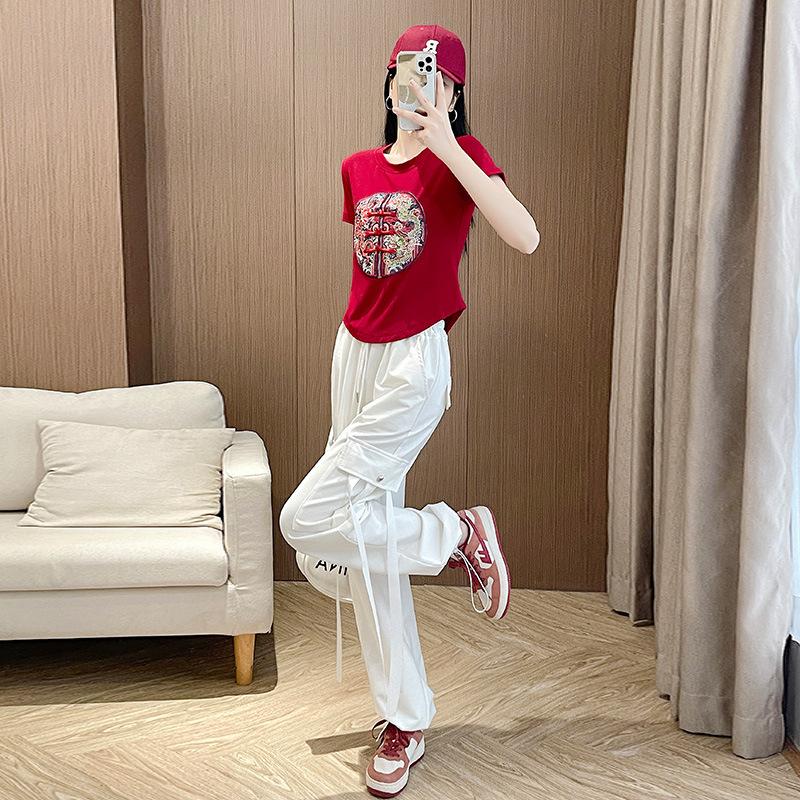 Chinese Style Casual Sports Suit Women's Summer T-shirt Overalls Suit
