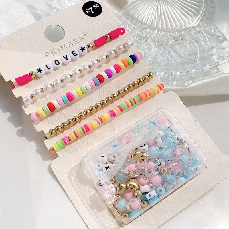 Fashion Original Single Beaded Polymer Clay Sweet Letter Pearl Bracelet Elastic Dopamine Bracelet Children s Fun DIY Gift Default