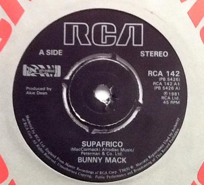 7inch Record BUNNY MACK - Supafrico RCA142 RCA 1981 UK Soul/Funk Used