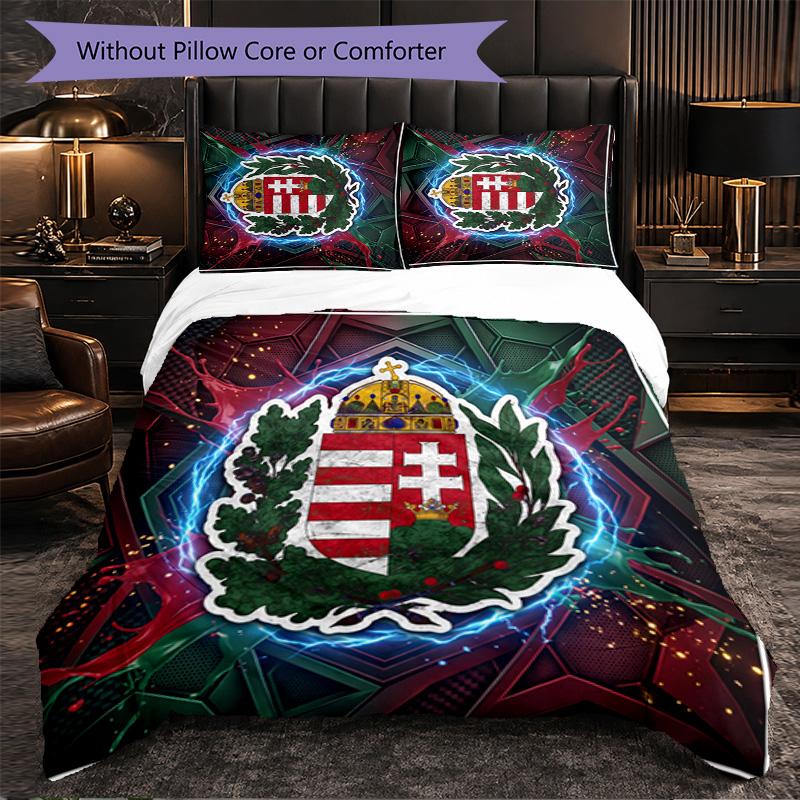 Hungary Football Pattern 3 Pieces Bedding Set Soft Microfiber Duvet Cover with Pillow Cases for Bedroom