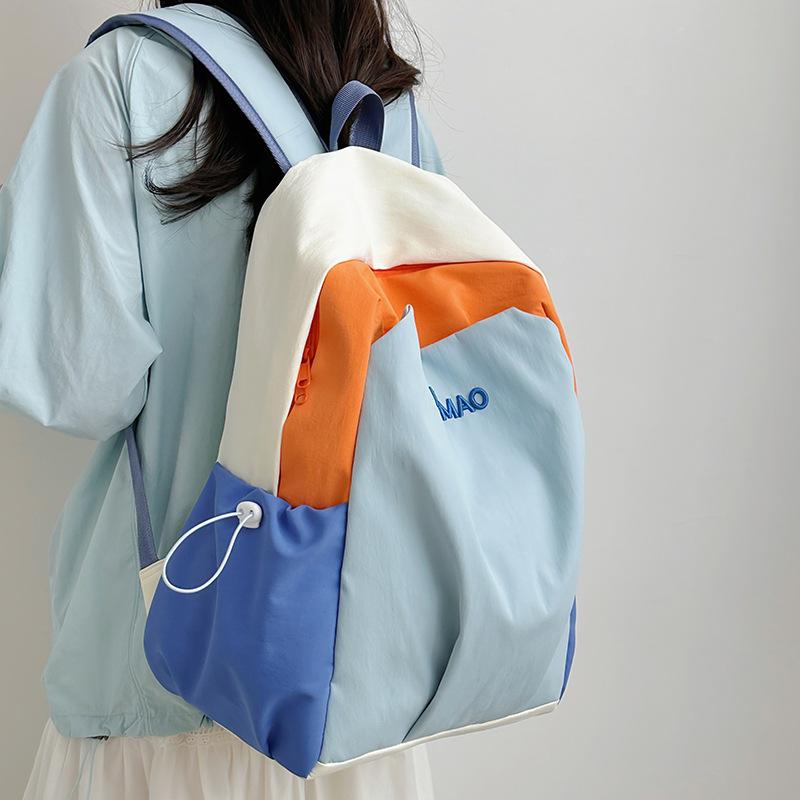 Casual backpack junior high school female student schoolbag ins large capacity couple travel backpack high value contrasting color backpack